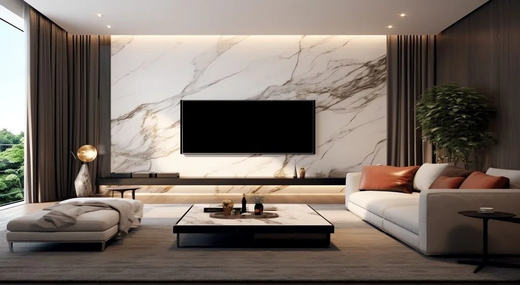Marble Acrylic panel on wall of living room.